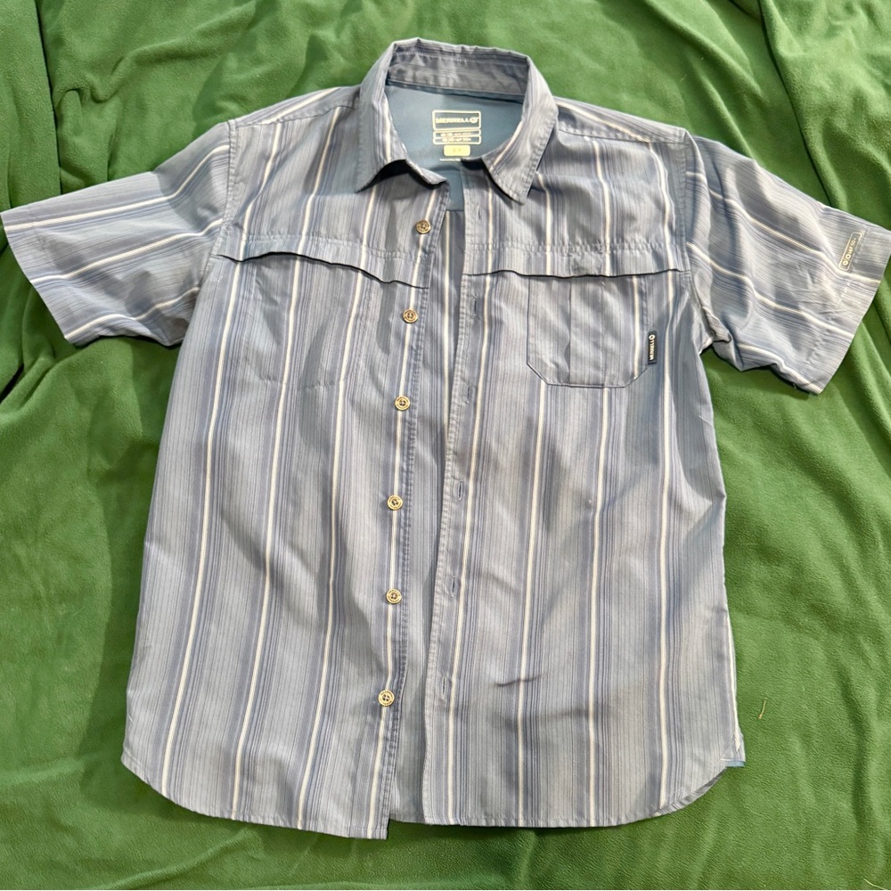 Merrill Men's Blue Striped Short Sleeve Sun Shirt updated 50+